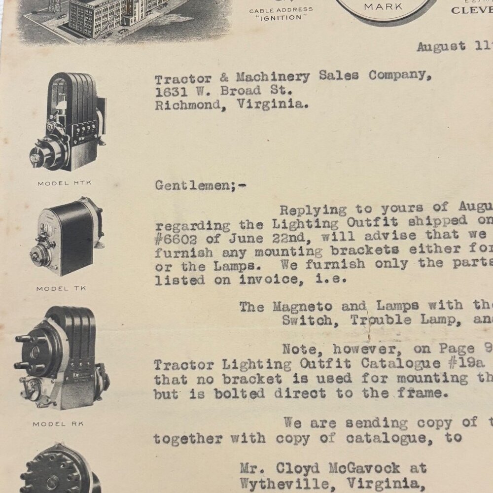 Antique K W Ignition Co Letterhead Pricing Auto Tractor Model Photos Graphic - Picture 4 of 11